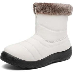 Women's Snow Boots Warm Lightweight Winter Shoes with Fur Lined, White